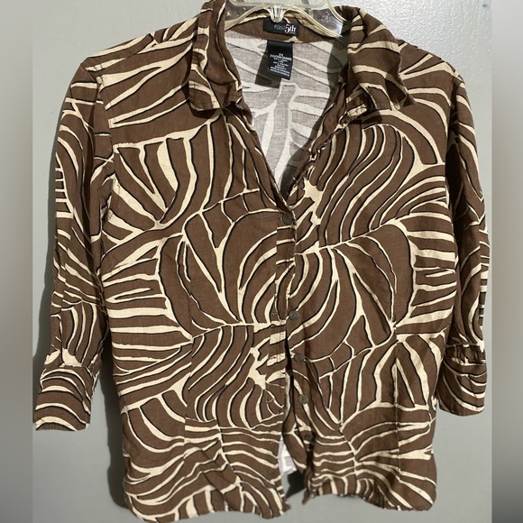 EAST 5Th Womens Size 2X Sleeve Shirt Linen Rayon Brown Safari Animal Print - Picture 2 of 7